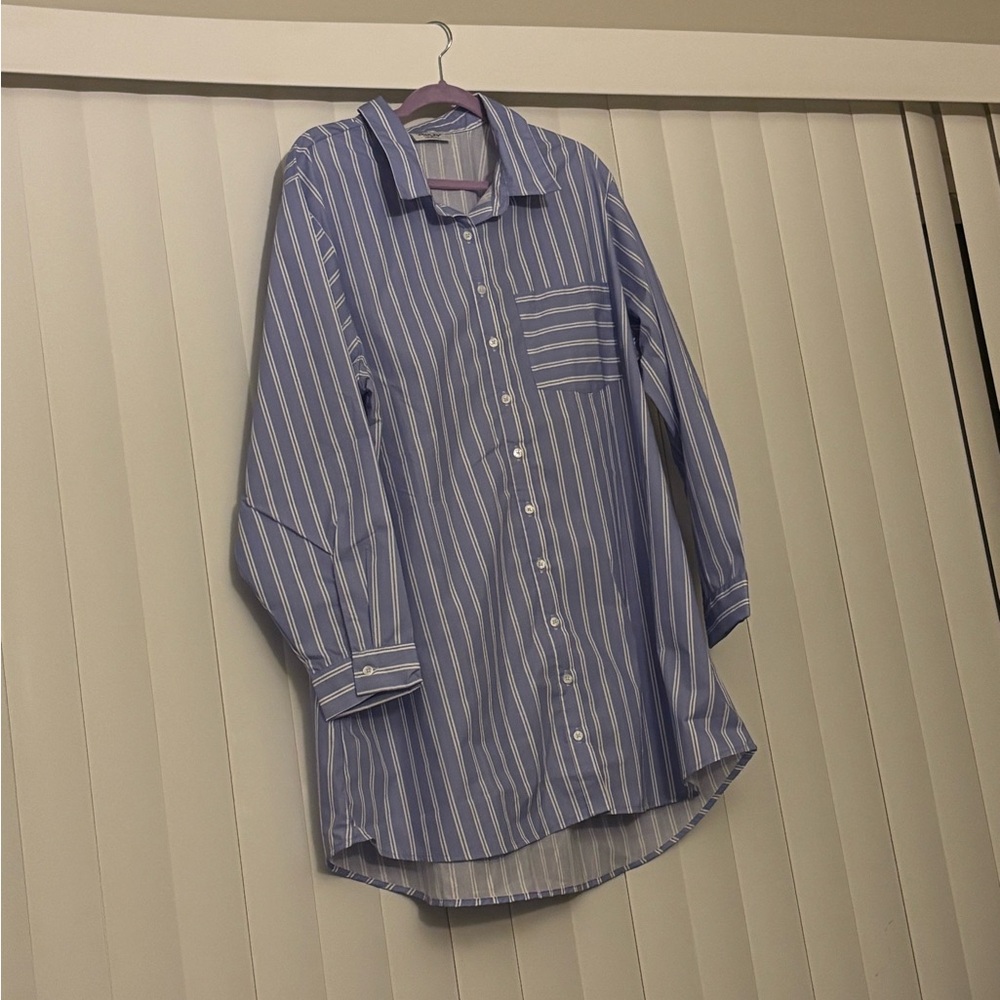 Women’s Blue & White Striped Button-Down Shirt